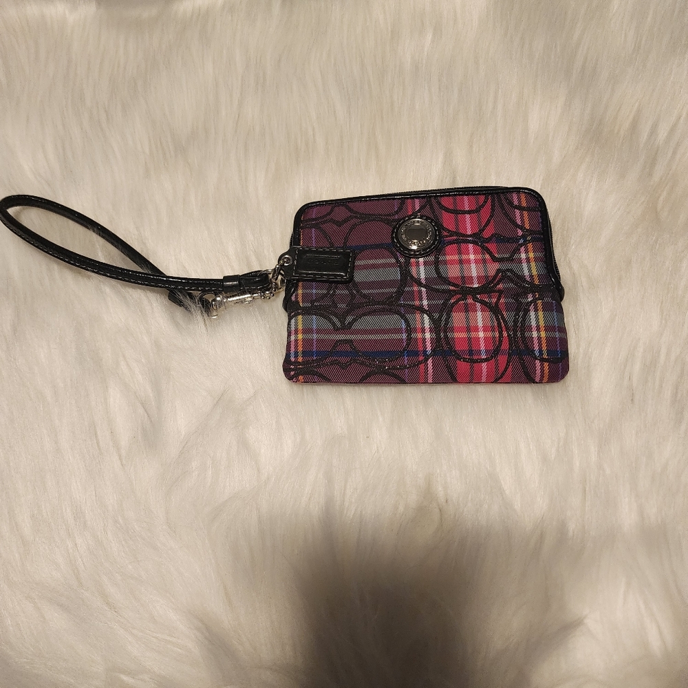 ENUC AUTHENTIC COACH SIGNATURE TARTAN purple poppy plaid wristlet wallett